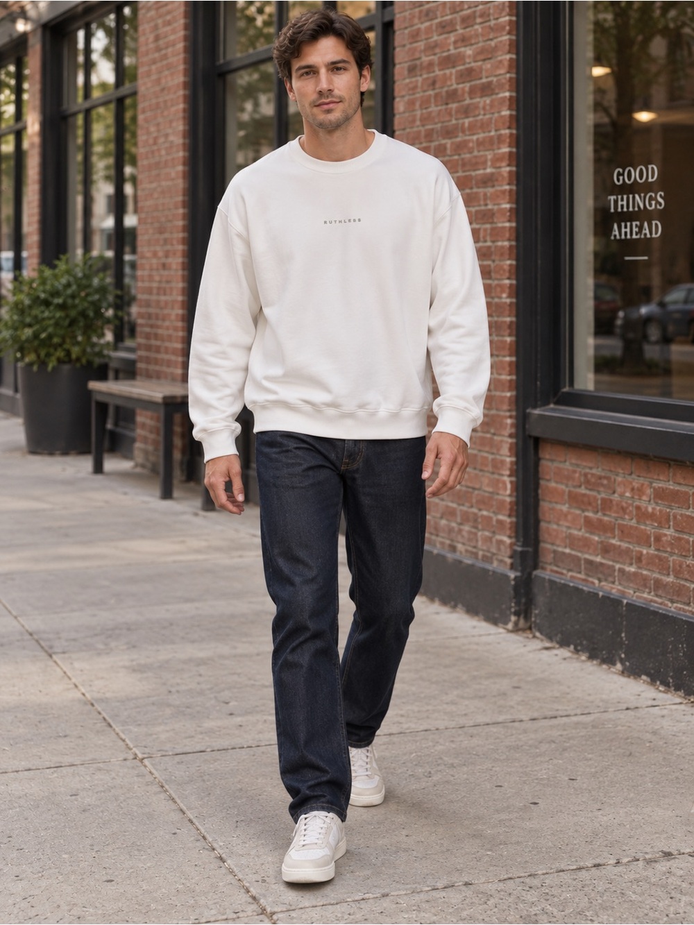Vox Populi Ruthless Sweatshirt Mens Large White, Gray Lettering #1028CL